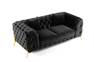 VIG Furniture Clarice Black Velvet Loveseat With Tufted Back, Gold Metal Legs, Removable Cushions For Two VGAH-SF1013-2-BLK