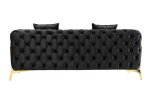 VIG Furniture Clarice Black Velvet Loveseat With Tufted Back, Gold Metal Legs, Removable Cushions For Two VGAH-SF1013-2-BLK