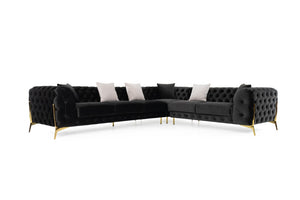 VIG Furniture Clarice Luxurious Velvet Transitional 6-Seat Sectional With Tufted Backs, Removable Cushions & Gold Legs Black Sectional Sofa VGAH-SF1015-BLK