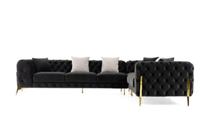 VIG Furniture Clarice Luxurious Velvet Transitional 6-Seat Sectional With Tufted Backs, Removable Cushions & Gold Legs Black Sectional Sofa VGAH-SF1015-BLK