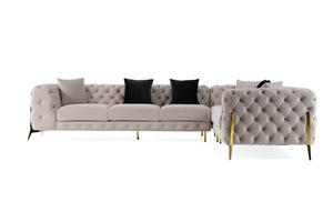 VIG Furniture Clarice Luxurious Velvet Transitional 6-Seat Sectional With Tufted Backs, Removable Cushions & Gold Legs Beige Sectional Sofa VGAH-SF1015-BGE