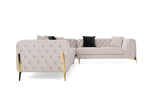 VIG Furniture Clarice Luxurious Velvet Transitional 6-Seat Sectional With Tufted Backs, Removable Cushions & Gold Legs Beige Sectional Sofa VGAH-SF1015-BGE