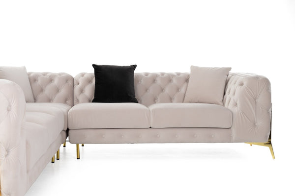 VIG Furniture Clarice Luxurious Velvet Transitional 6-Seat Sectional With Tufted Backs, Removable Cushions & Gold Legs Beige Sectional Sofa VGAH-SF1015-BGE