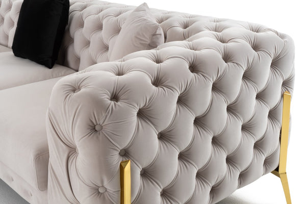 VIG Furniture Clarice Luxurious Velvet Transitional 6-Seat Sectional With Tufted Backs, Removable Cushions & Gold Legs Beige Sectional Sofa VGAH-SF1015-BGE