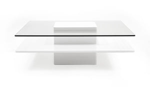 VIG Furniture Clarion Modern White High-Gloss & Clear Tempered Glass Coffee Table — Multitiered Minimalist Centerpiece VGBBLE638E-WHT
