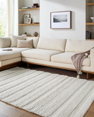Livabliss Cloud Handwoven Pure Wool Bohemian Accent Rug Low Pile Global Pattern for Entryways Ivory, Light Gr 9' x 12' CLD2303-912