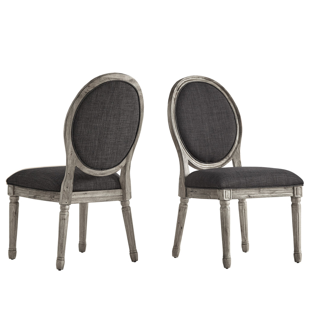 Homelegance By Top-Line Mayer Round Linen and Wood Dining Chairs (Set of 2) Dark Grey Rubberwood