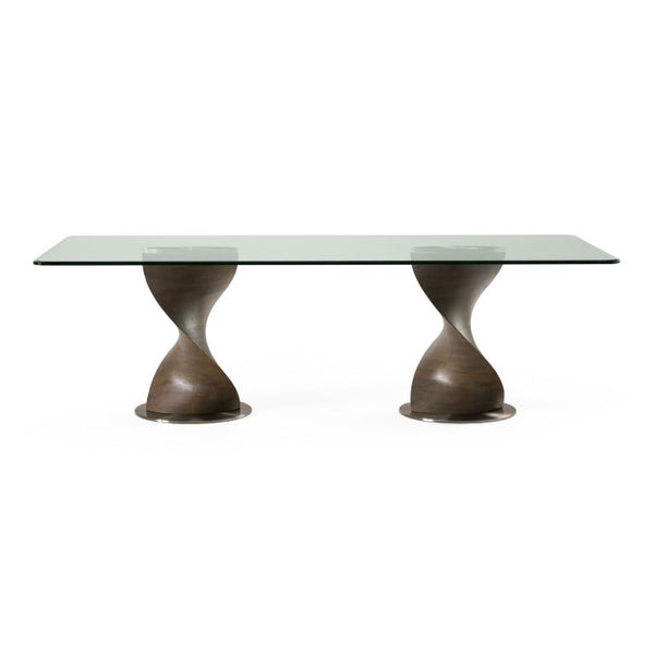 VIG Furniture Cleveland Contemporary Glass Dining Table With Grey Ash Double Pedestal, 94.5" Seats 8, Tempered VGCS-DT-16152-GRY