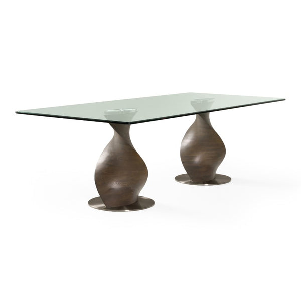 VIG Furniture Cleveland Contemporary Glass Dining Table With Grey Ash Double Pedestal, 94.5" Seats 8, Tempered VGCS-DT-16152-GRY