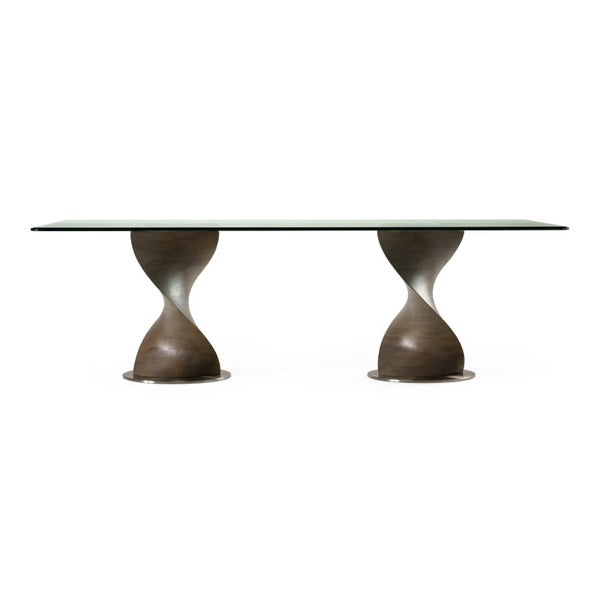 VIG Furniture Cleveland Contemporary Glass Dining Table With Grey Ash Double Pedestal, 94.5" Seats 8, Tempered VGCS-DT-16152-GRY