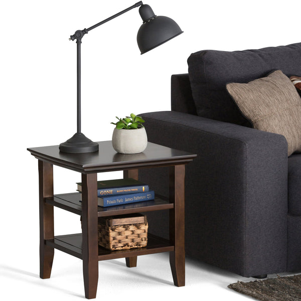English Elm Acadian End Table - Solid Wood Beauty In Rich Brunette Brown With 2 Open Shelves For Storage B136P159398