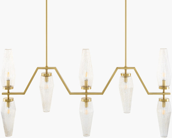 Surya Caelis Arts and Crafts Metal Glass Chandelier for Dining Rooms and Grand Entryways CLIS-009