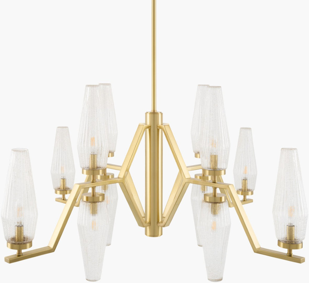 Surya Caelis Arts and Crafts Metal Glass Chandelier Grand Statement Dining Room Fixture CLIS-014