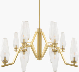 Surya Caelis Arts and Crafts Metal Glass Chandelier Grand Statement Dining Room Fixture CLIS-014
