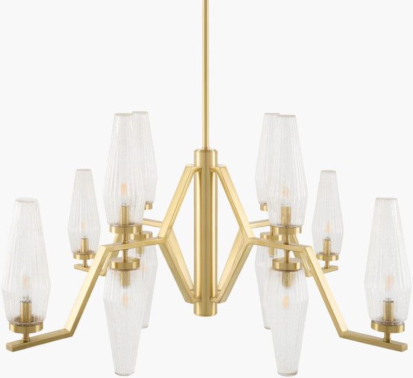 Surya Caelis Arts and Crafts Metal Glass Chandelier Grand Statement Dining Room Fixture CLIS-014