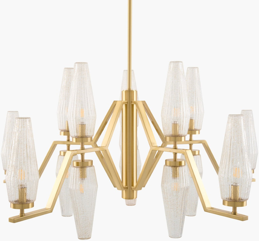 Surya Caelis Arts and Crafts Large Metal Glass Chandelier for Vaulted Dining and Entryway CLIS-017