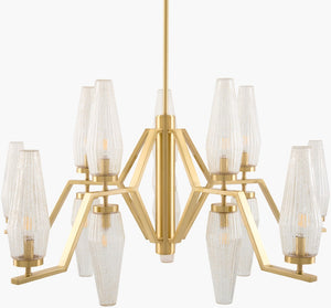 Surya Caelis Arts and Crafts Large Metal Glass Chandelier for Vaulted Dining and Entryway CLIS-017
