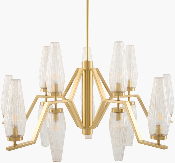 Surya Caelis Arts and Crafts Large Metal Glass Chandelier for Vaulted Dining and Entryway CLIS-017