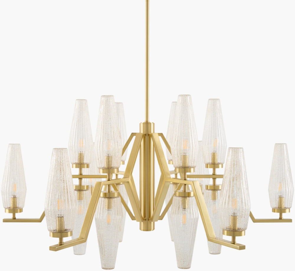 Surya Caelis Arts and Crafts Metal Glass Grand Chandelier for High Ceiling Entryways CLIS-018