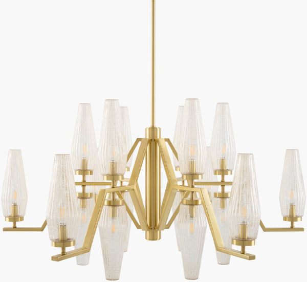 Surya Caelis Arts and Crafts Metal Glass Grand Chandelier for High Ceiling Entryways CLIS-018