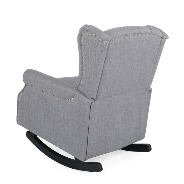 English Elm Christopher Knight Home® - ROCKING Chair Grey Fabric Wingback with Button-Tufted Diamond Stitch, Birch Rockers for Cozy Relaxation 72153.00GRY