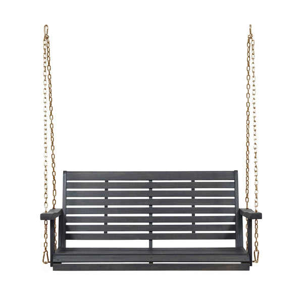 English Elm Tasmania Acacia Hardwood Porch Swing Slatted Outdoor Bench with Hanging Chains 69655.00DGRY