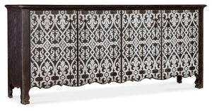 Hooker Furniture Americana Molasses Entertainment Credenza With Soft-Close Doors, Ventilated Back, Wire Management And Distressed Charm Blacks 7050-55478-893