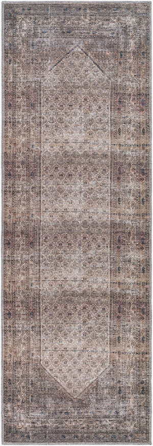Livabliss Colin Traditional Runner Rug Soft Chenille Blend for Hallways Entryways and Bedside Areas Dark Blue, Tan 2'7" x 7'3" CLN2312-2773