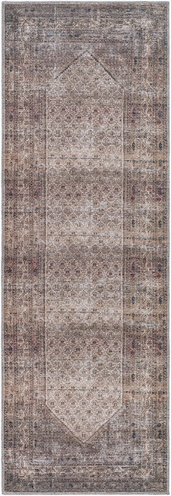 Livabliss Colin Traditional Runner Rug Soft Chenille Blend for Hallways Entryways and Bedside Areas Dark Blue, Tan 2'7" x 7'3" CLN2312-2773