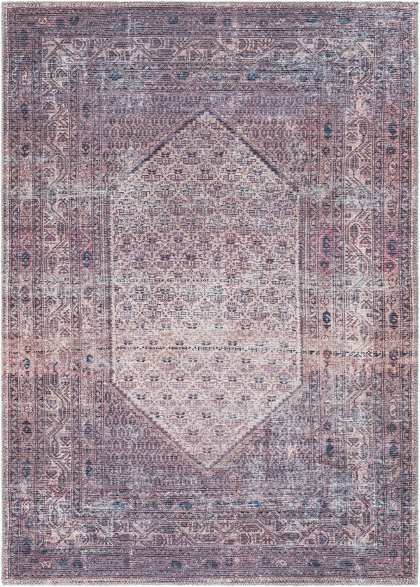 Livabliss Colin Traditional Runner Rug Chenille Blend Soft Pile for Hallway or Entryway Plum, Ink Blue 6'7" x 9' CLN2313-679