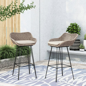 English Elm Pe Rattan Outdoor Bar Stools All Weather Woven Set with Cushioned Seats for Patio 71503.00MLBRN