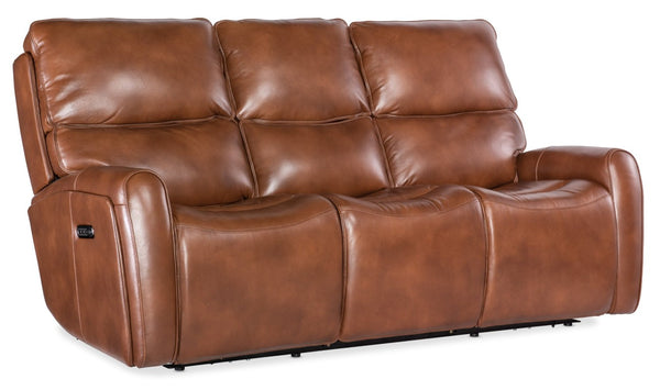 Hooker Furniture Crosby Zero Gravity Sofa With Powered Headrest, Lumbar Support, Usb Ports, Semi-Aniline Leather Luxury Brown SS741-PHZL3-080