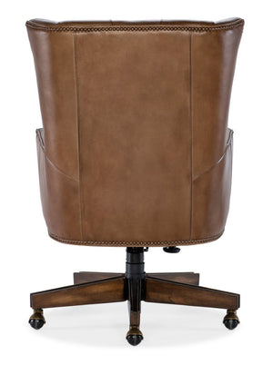 Hooker Furniture Finley Executive Chair: Diamond-Tufted Top-Grain Aniline Leather, Brass Nailhead Trim, Swivel Casters EC109-083