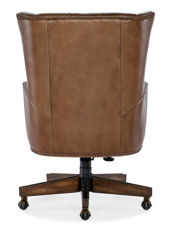 Hooker Furniture Finley Executive Chair: Diamond-Tufted Top-Grain Aniline Leather, Brass Nailhead Trim, Swivel Casters EC109-083