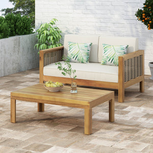 English Elm Outdoor Acacia Teak Patio Loveseat Set with Wicker Detail and Resort Style 70141.00BGE