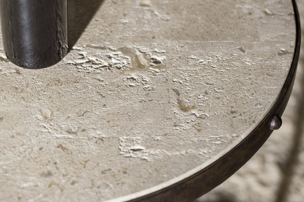 Hooker Furniture Luckenbach End Table With Antique Travertine Top And Cast Iron Scroll Legs — 26" Square Heritage Accent 5960-80113-MTL