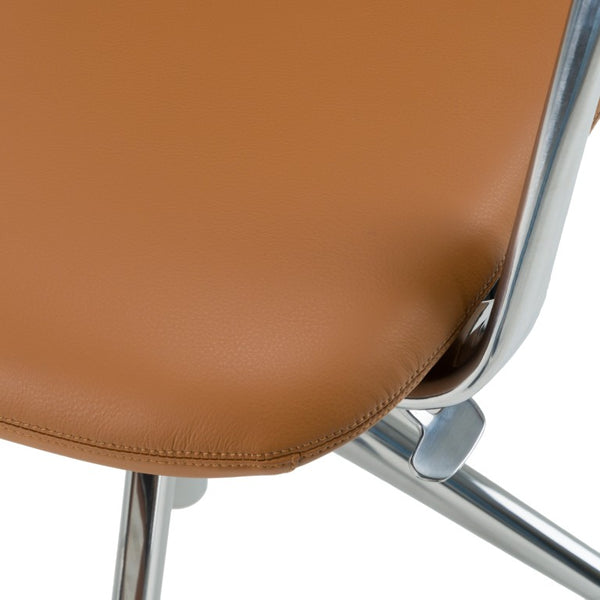 VIG Furniture Clyne Executive Vegan Leather Desk Chair With Polished Aluminum Accents, Ergonomic Tilt & 360° Mobility Camel Office Chair VGFU-FK013-A11-CML