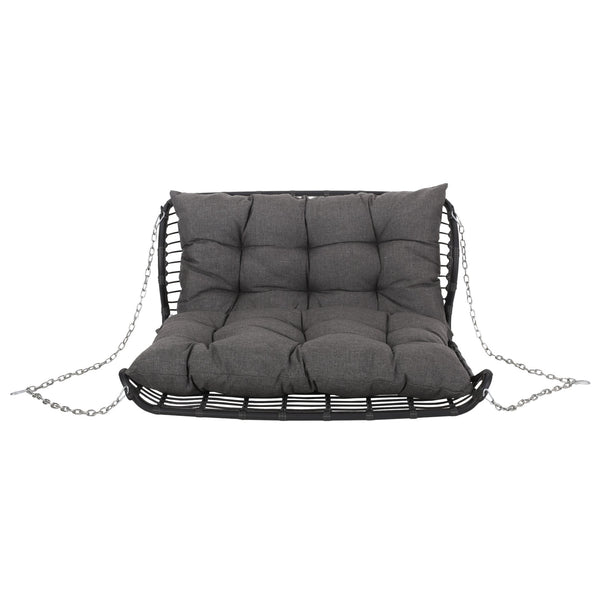 English Elm Christopher Knight Home® - ARRUDA Wicker Porch Swing with Water-Resistant Cushions, Iron Frame, Boho Outdoor Hanging Seat, 800 lb Capacity Grey 70653.00GRY