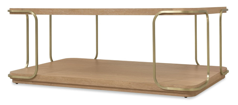 Hooker Furniture Banyon Banyon Bay Rectangle Cocktail Table → Desert Oak Wire-Brushed Top With Brushed Brass Supports, 50" 6081-80110-82