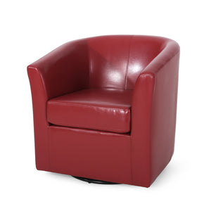 English Elm Swivel Barrel Club Chair Upholstered 360 Degree Base for Living Room Reading Nook Red 57685.00RED