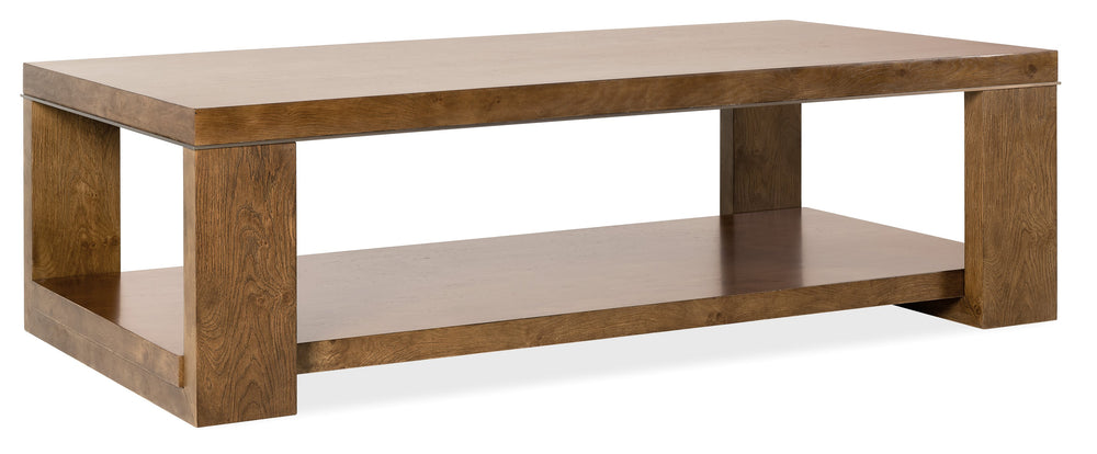 Hooker Furniture Melange Mulholland Oak Coffee Table with Open Shelf and Bronze Accents for Living Rooms 30.00L x 60.00W x 18.00H 628-80605-82