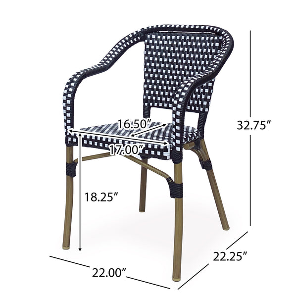 English Elm Bistro Chair Set of 2 French Country Woven Aluminum Outdoor Patio Seating Pair Black White 72906.00BLK
