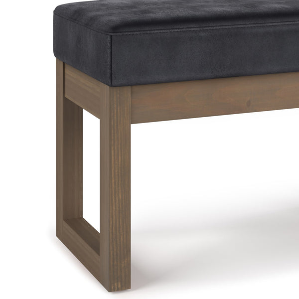 English Elm Milltown Small Ottoman Bench - Distressed Black Vegan Leather Footstool For Modern Interiors B136P159084