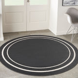 Nourison Essentials NRE02 Machine Made Power-loomed Narrow Border Indoor/Outdoor Contemporary Outdoor Rug Black Ivory, Black Ivory 100% Polypropylene 99446137661