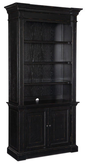 Hooker Furniture Bristowe Tuxedo Black Bookcase With Warm Brown Accents, Adjustable Shelves & Integrated Lighting, 85" 5971-10445-99