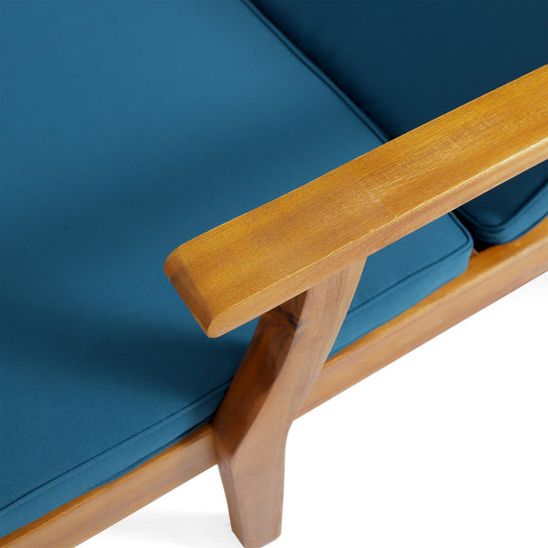 English Elm Christopher Knight Home® - Perla Double Chaise Lounge - Stylish Acacia Wood Seating With Plush Cushions For Ultimate Comfort 63357.00BLU
