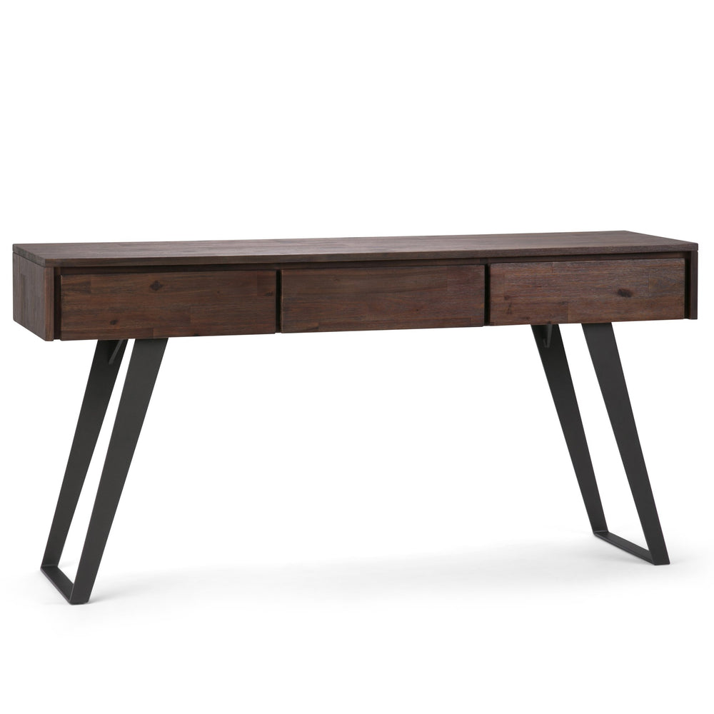 English Elm Lowry Console Sofa Table - Distressed Charcoal Brown, Solid Acacia, Modern Industrial Design, Storage B136P158851