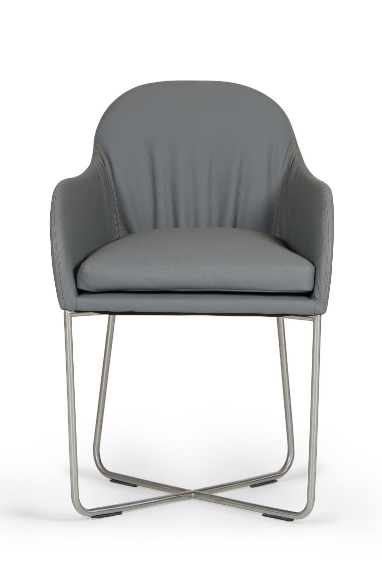 VIG Furniture Sweeny Grey Leatherette Dining Chair With Curved Back, Stainless Steel Legs, Anti-Skid Feet (34") VGEDCMI6009-GRY