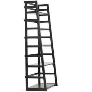 English Elm Acadian Ladder Shelf Bookcase - Handcrafted Solid Wood, 5 Wide Shelves In Elegant Black Finish B136P159679