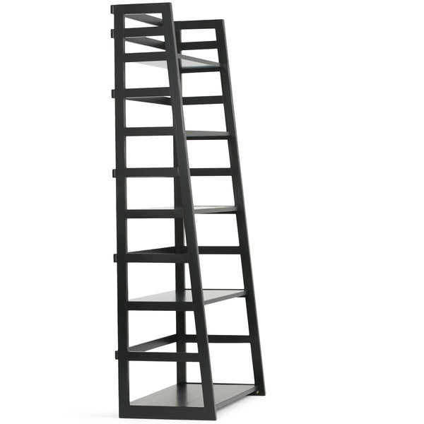 English Elm Acadian Ladder Shelf Bookcase - Handcrafted Solid Wood, 5 Wide Shelves In Elegant Black Finish B136P159679
